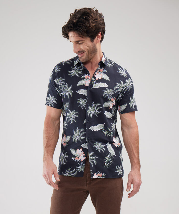 Camisa Manga Corta Estampada Base Lino