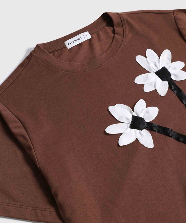 Camiseta con Apliques de Flores Para Mujer