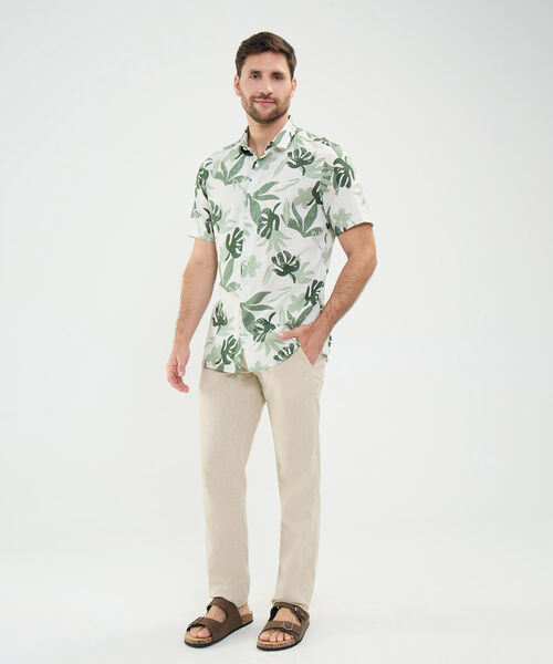 Camisa Estampada en Efecto Lino image number null
