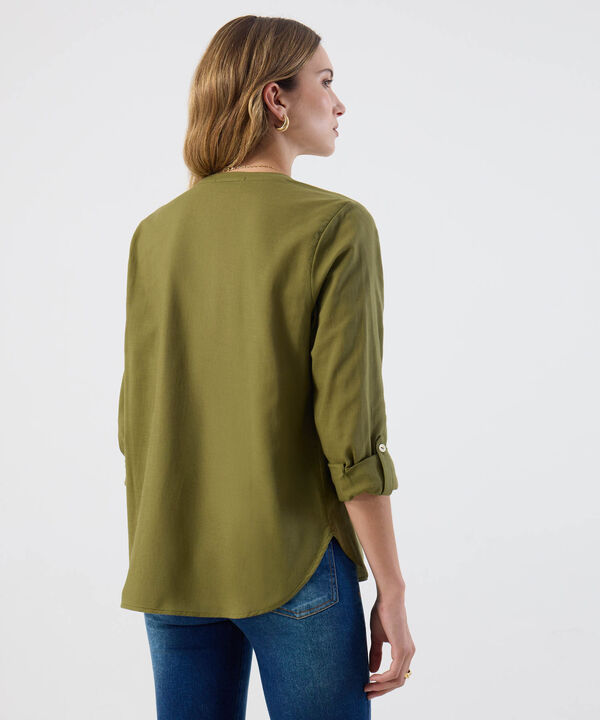 Blusa Mujer Bolsillos Frontales Manga Larga