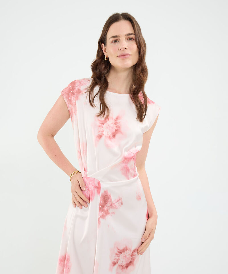 Vestido estampado con recogido y corte asim&eacute;trico para mujer