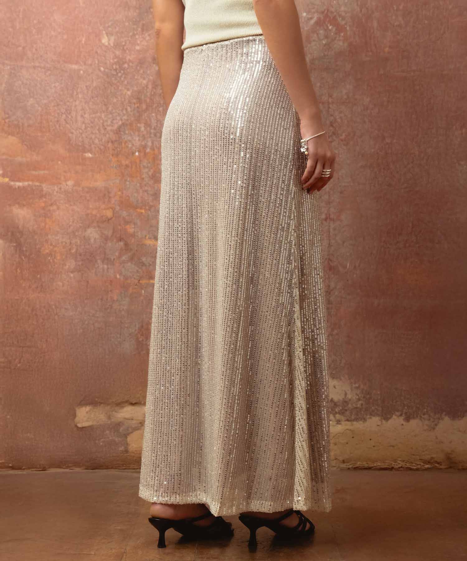 Falda Maxi Para Mujer Lentejuelas Y Abertura Lateral