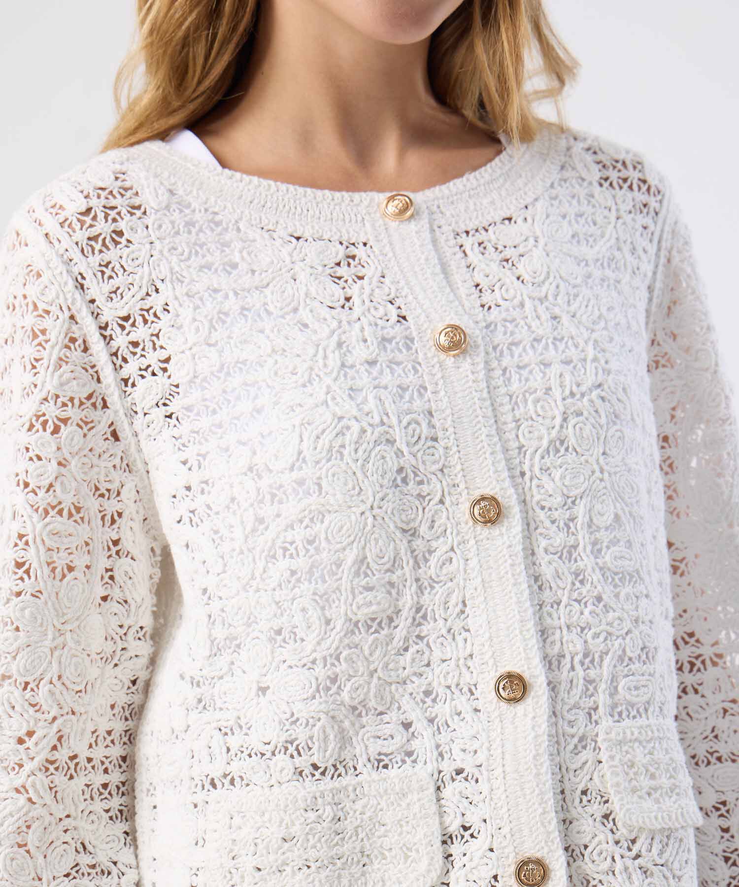 Chaqueta Casual Tejido Calado Elegante Mujer