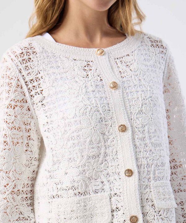 Chaqueta Casual Tejido Calado Elegante Mujer