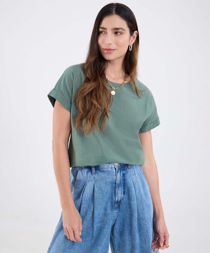 Blusa Manga Corta Unicolor