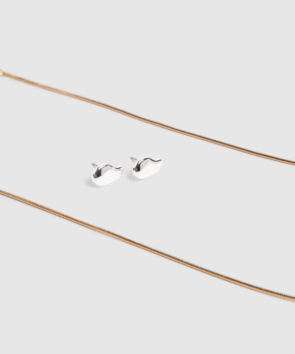 Set Bicolor Con Collar Y Aretes En Forma Org&aacute;nica 