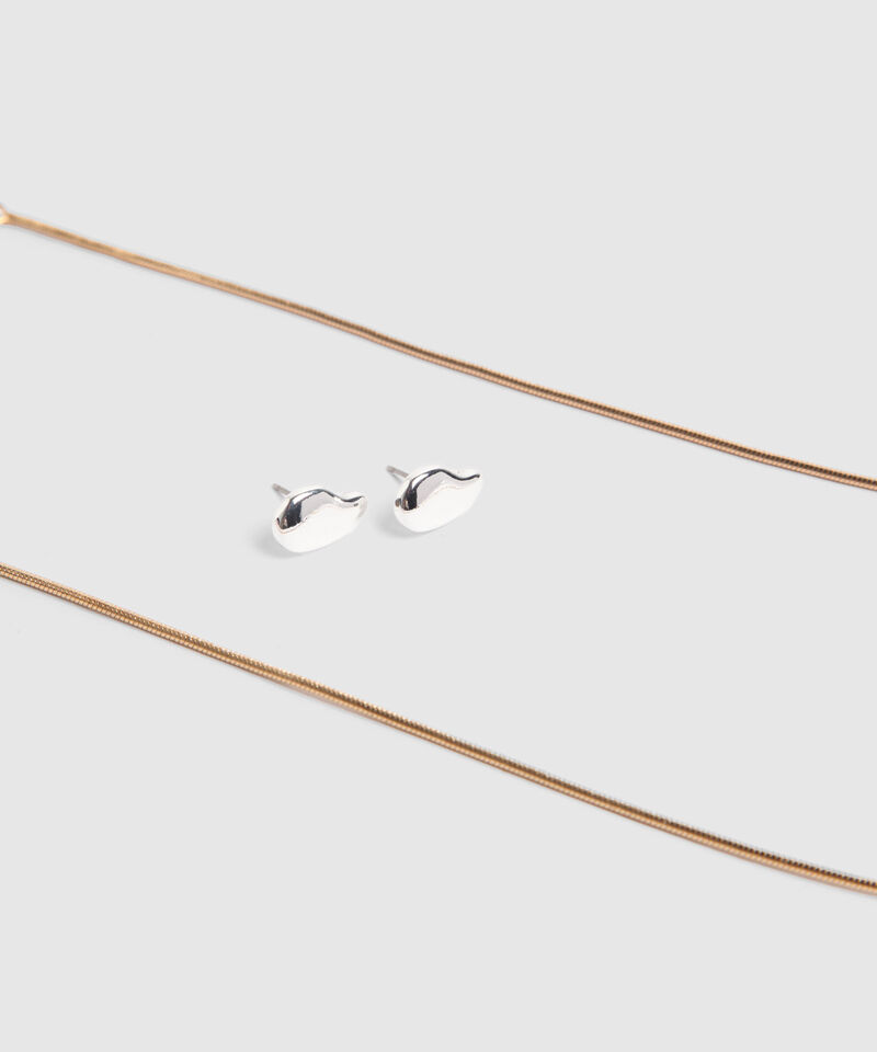 Set Bicolor Con Collar Y Aretes En Forma Org&aacute;nica 