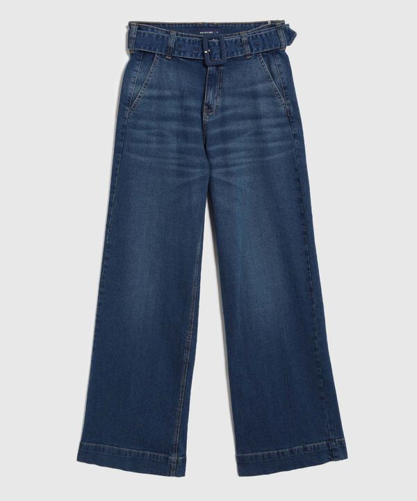 Jeans De Bota Ancha Con Cintur&oacute;n Forrado Mujer image number null
