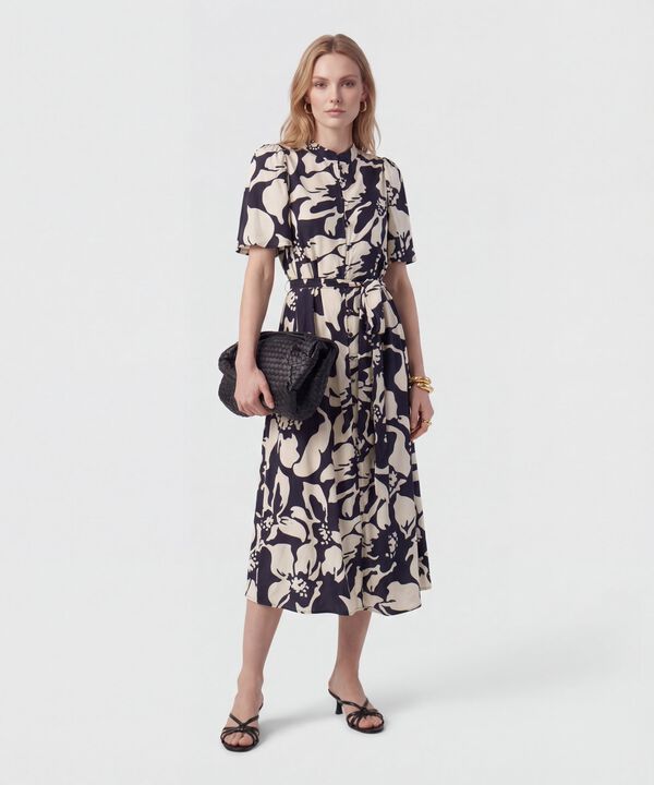 Vestido Midi Camisero Con Cintur&oacute;n Mujer image number null