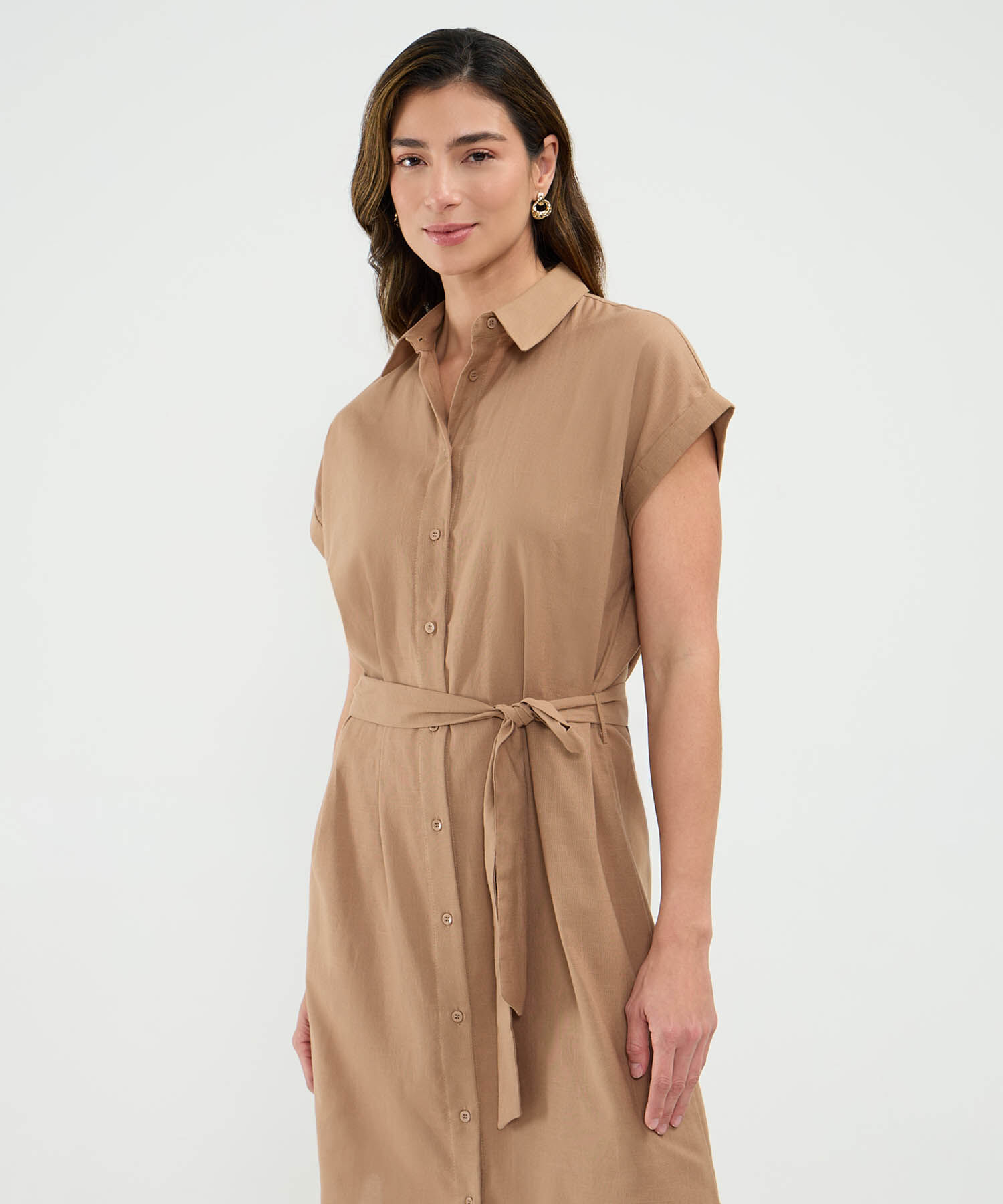 Vestido Camisero en Efecto Lino