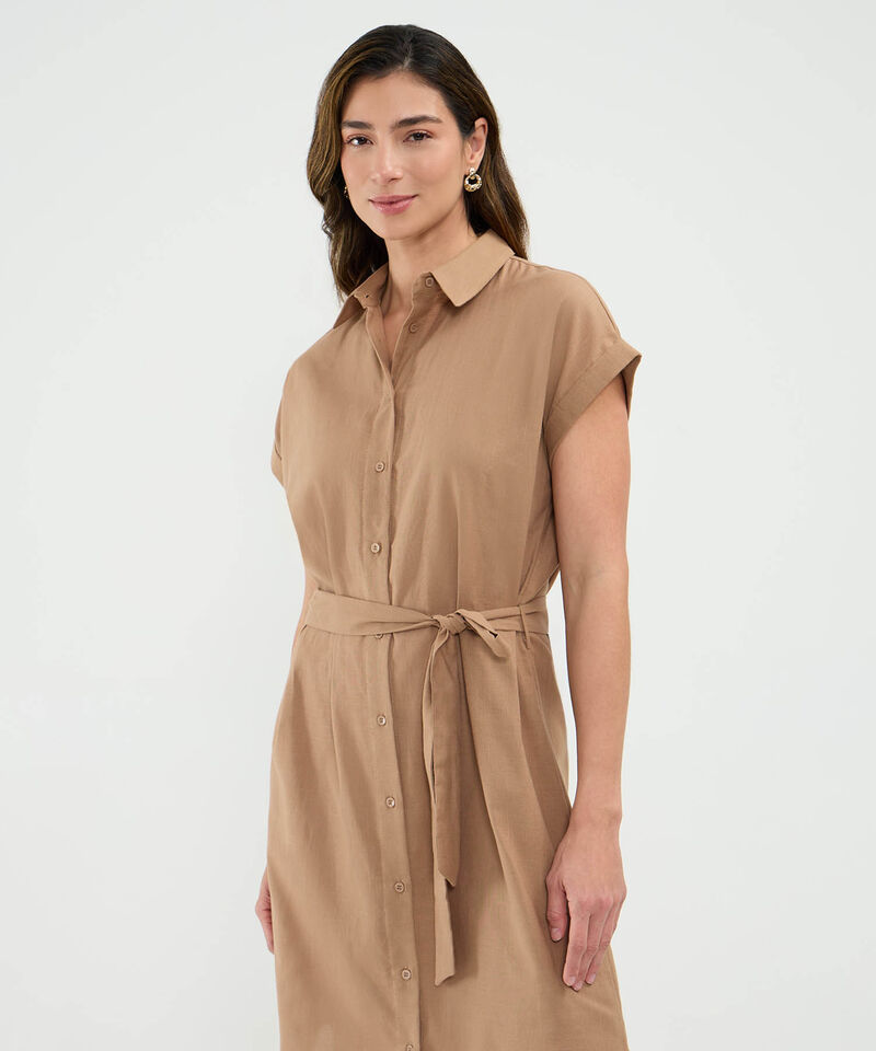 Vestido Camisero en Efecto Lino