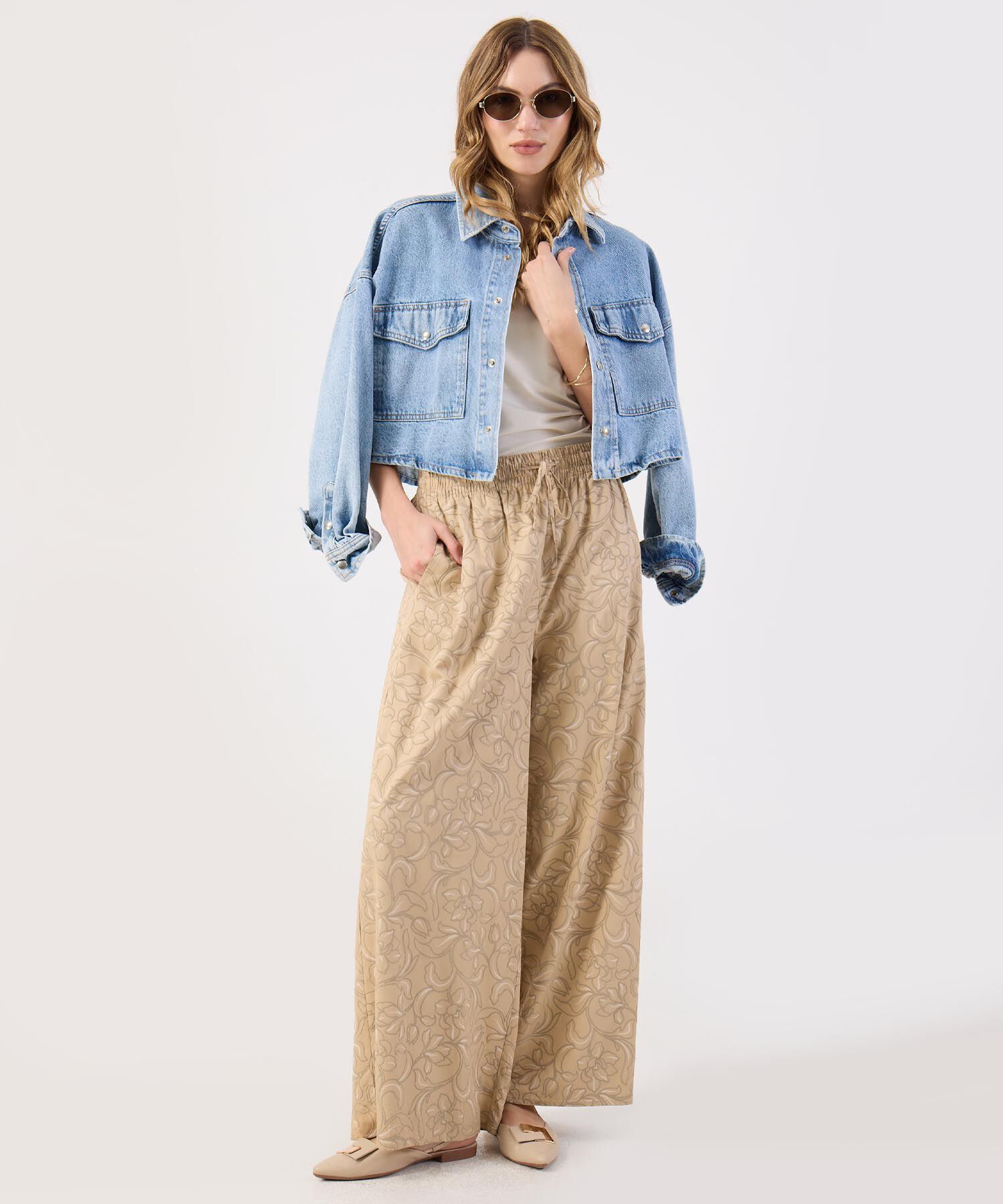 Pantal&oacute;n Fluido Estampado Floral Ancho