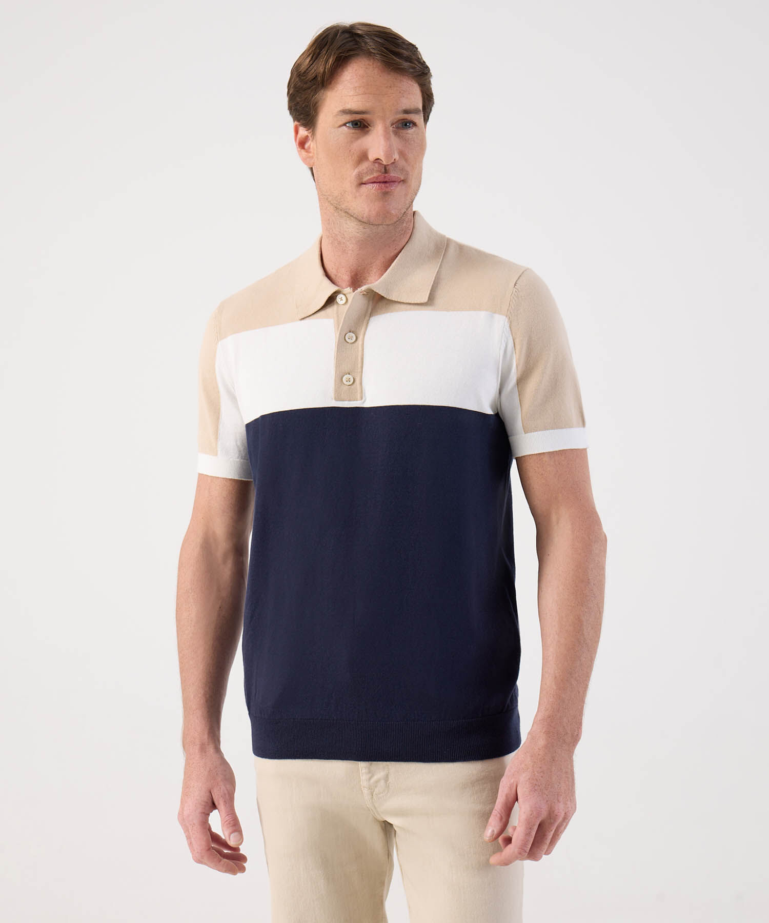 Polo de Tejido de Punto con Bloques de Color Para Hombre