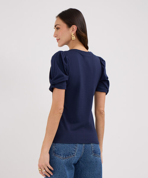 Camiseta Escote Redondo Con Detalle En Manga Y Estampado Screen En Frente