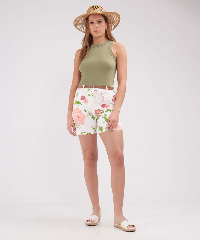 Bermuda Corta Estampada  Con Cinturon