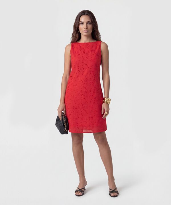 Vestido Corto En Bordado Suizo Mujer image number null