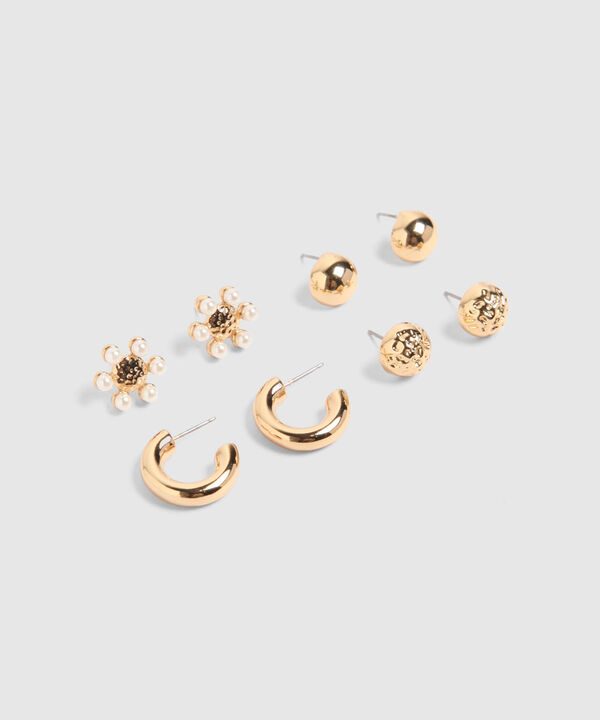 Set X4 Aretes Dorados Con Perlas Y Argollas 