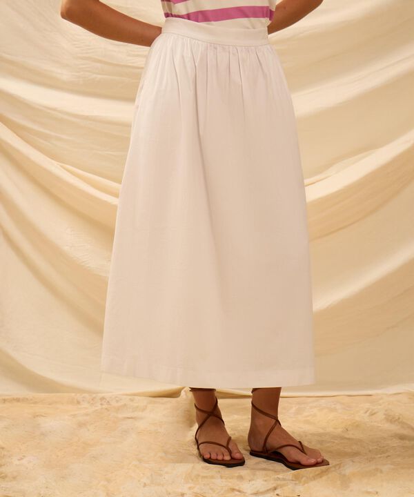 Falda Midi Amplia Con Bolsillos