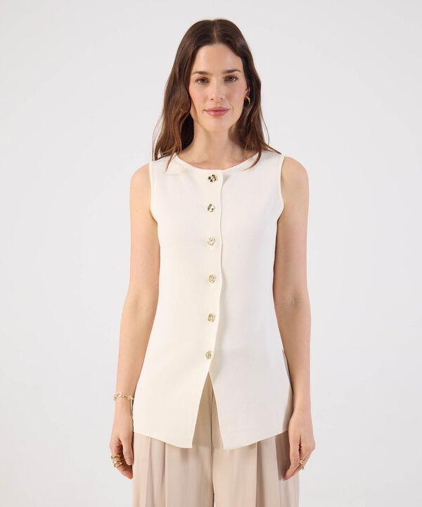 Chaleco Mujer Tejido Sin Mangas Botones Dorados image number null