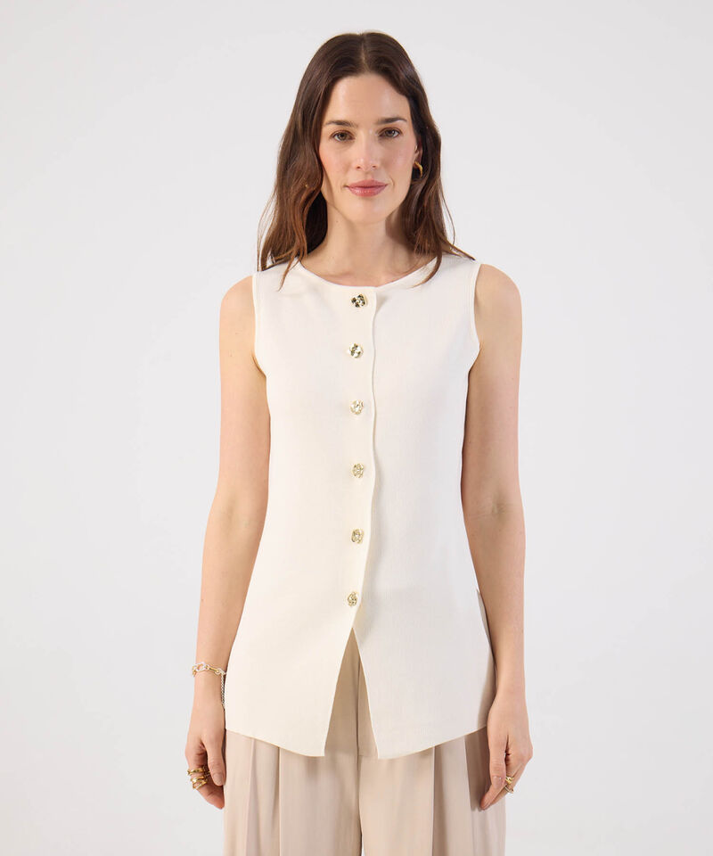 Chaleco Mujer Tejido Sin Mangas Botones Dorados