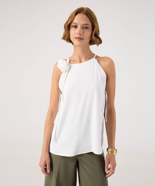 Blusa unicolor con detalle en hombro  image number null