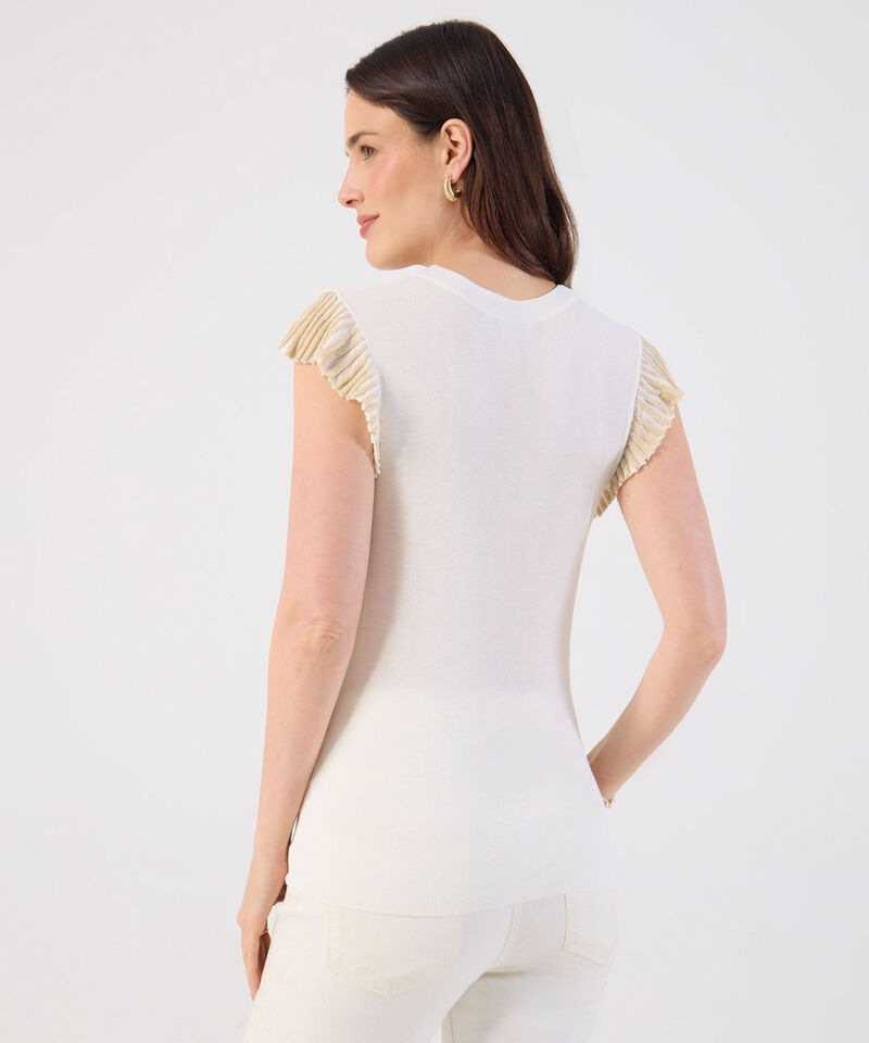 Camiseta Tejida Con Volantes En Hombros Para Mujer