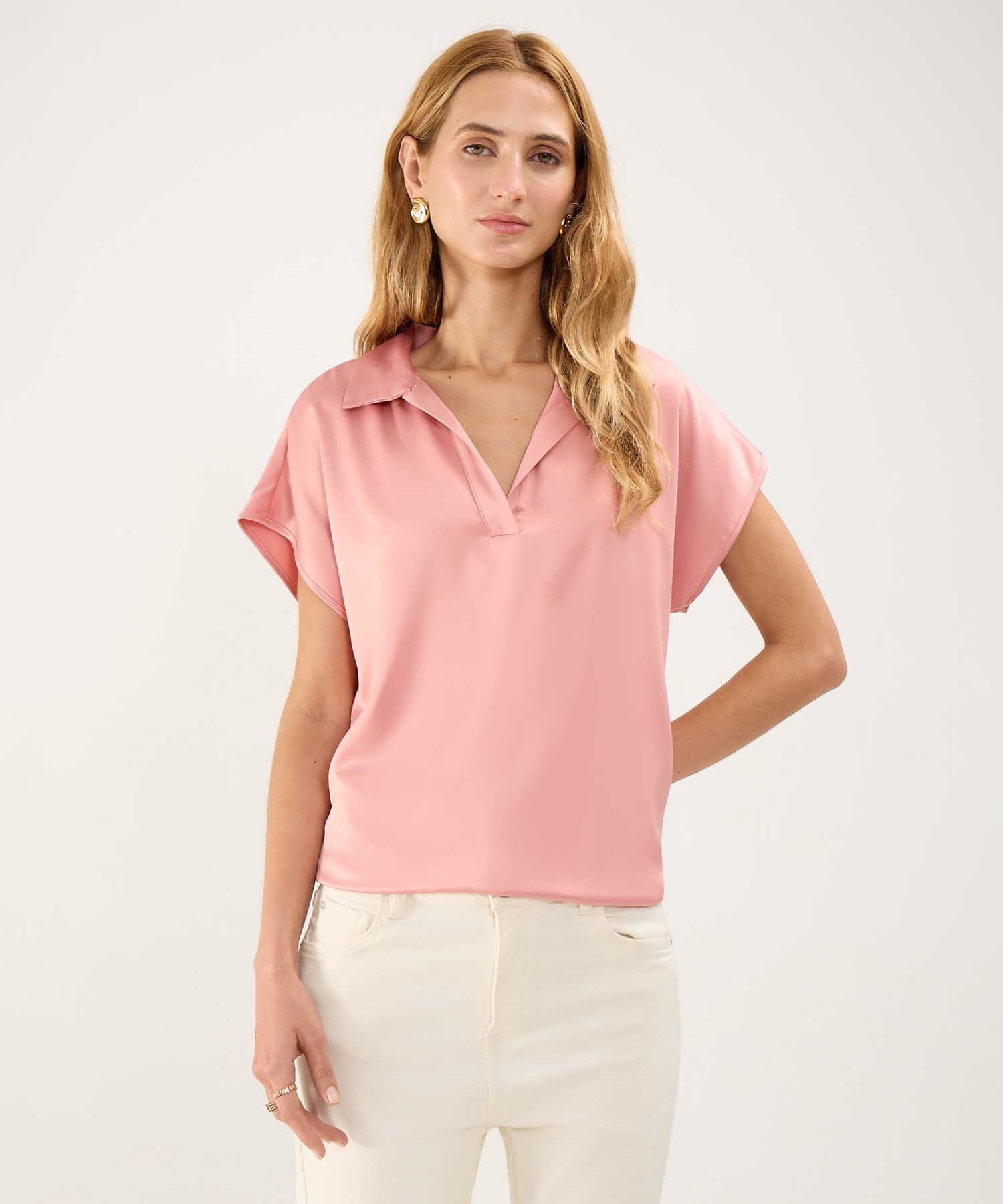 Blusa Satinada Escote en V