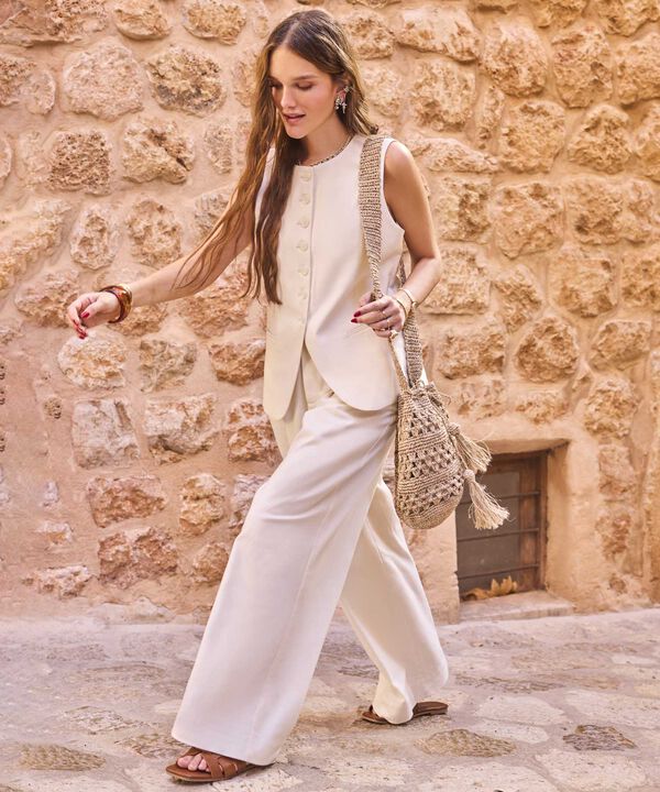 Pantal&oacute;n Wide Leg Con Pinzas Para Mujer image number null