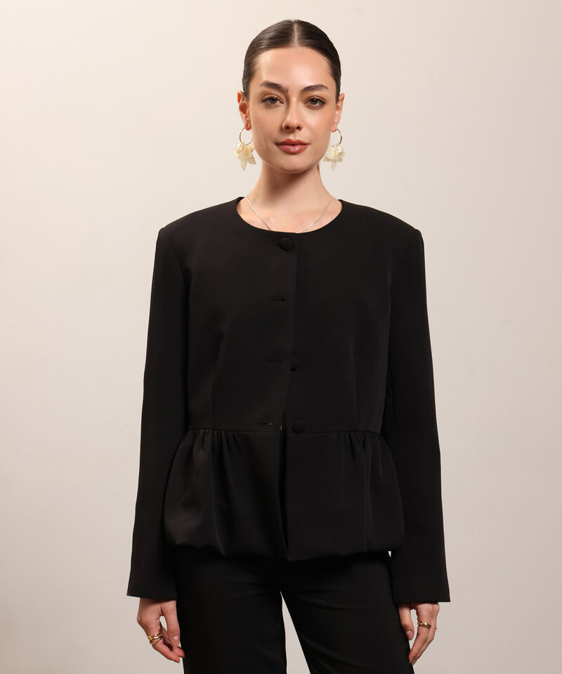 Chaqueta Unicolor Con Bolero Inferior Para Mujer