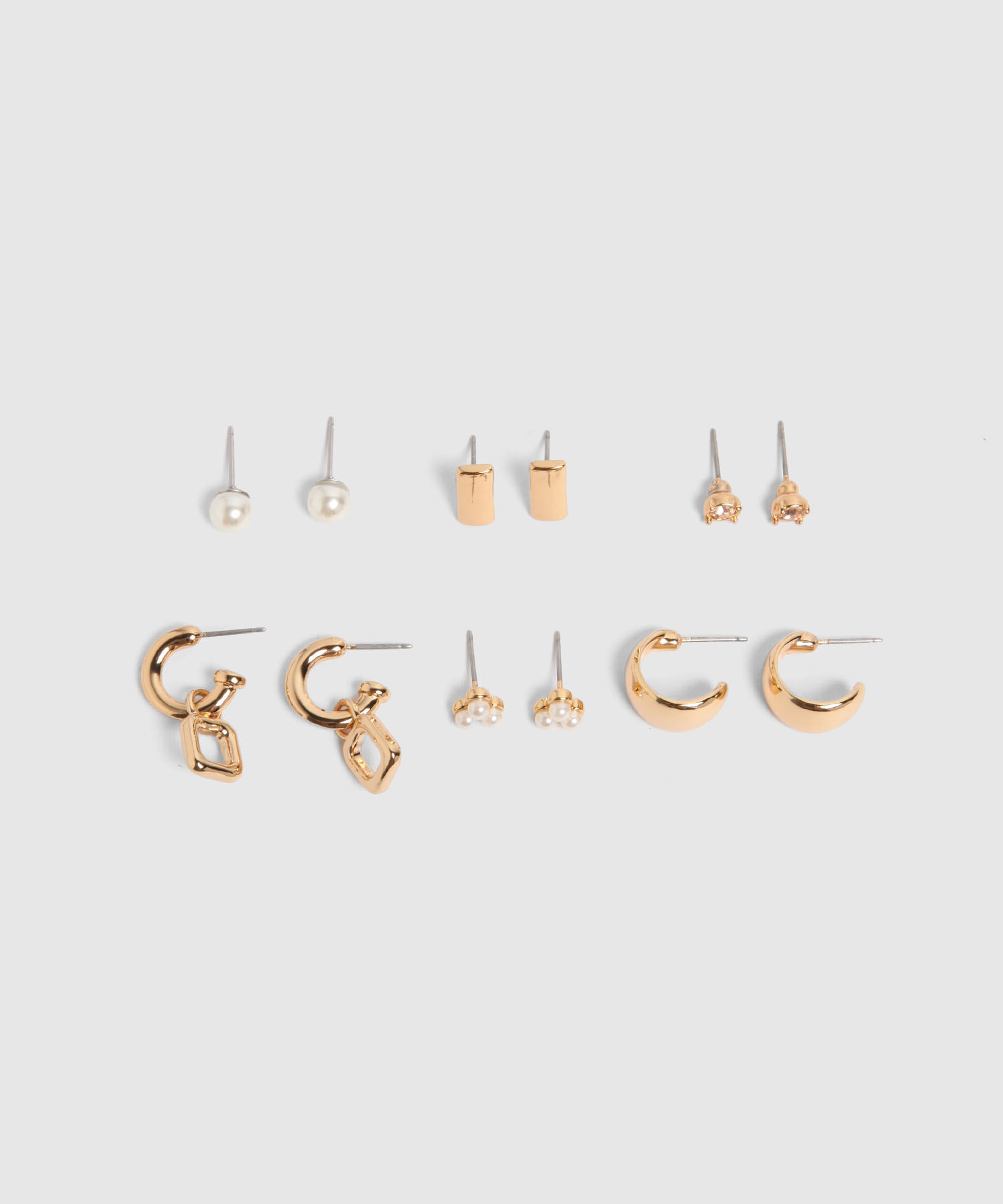 Set X6 Aretes Dorados Con Perlas Y Brillos 
