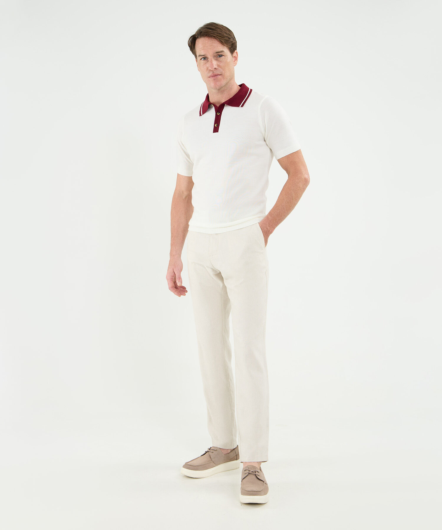 Polo Tejida Cuello Y Pechera En Contraste Para Hombre