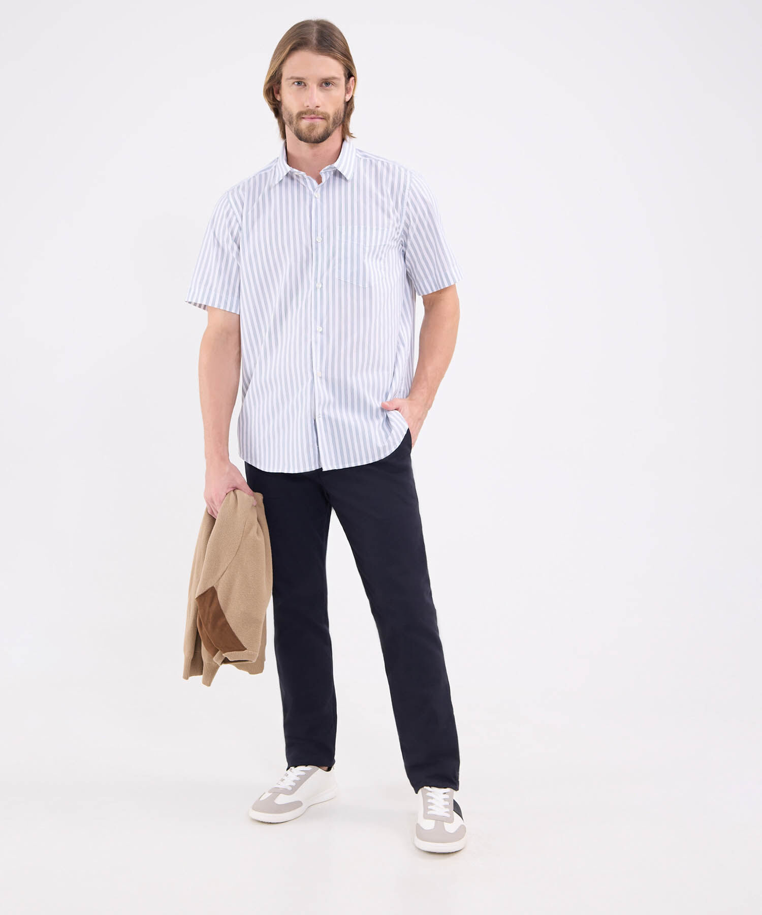 Camisa manga corta preteñida fit regular para hombre