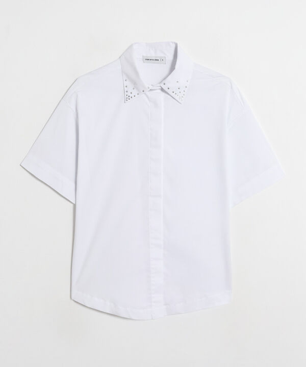 Camisa Mujer Manga Corta Cuello Con Pedrer&iacute;a image number null
