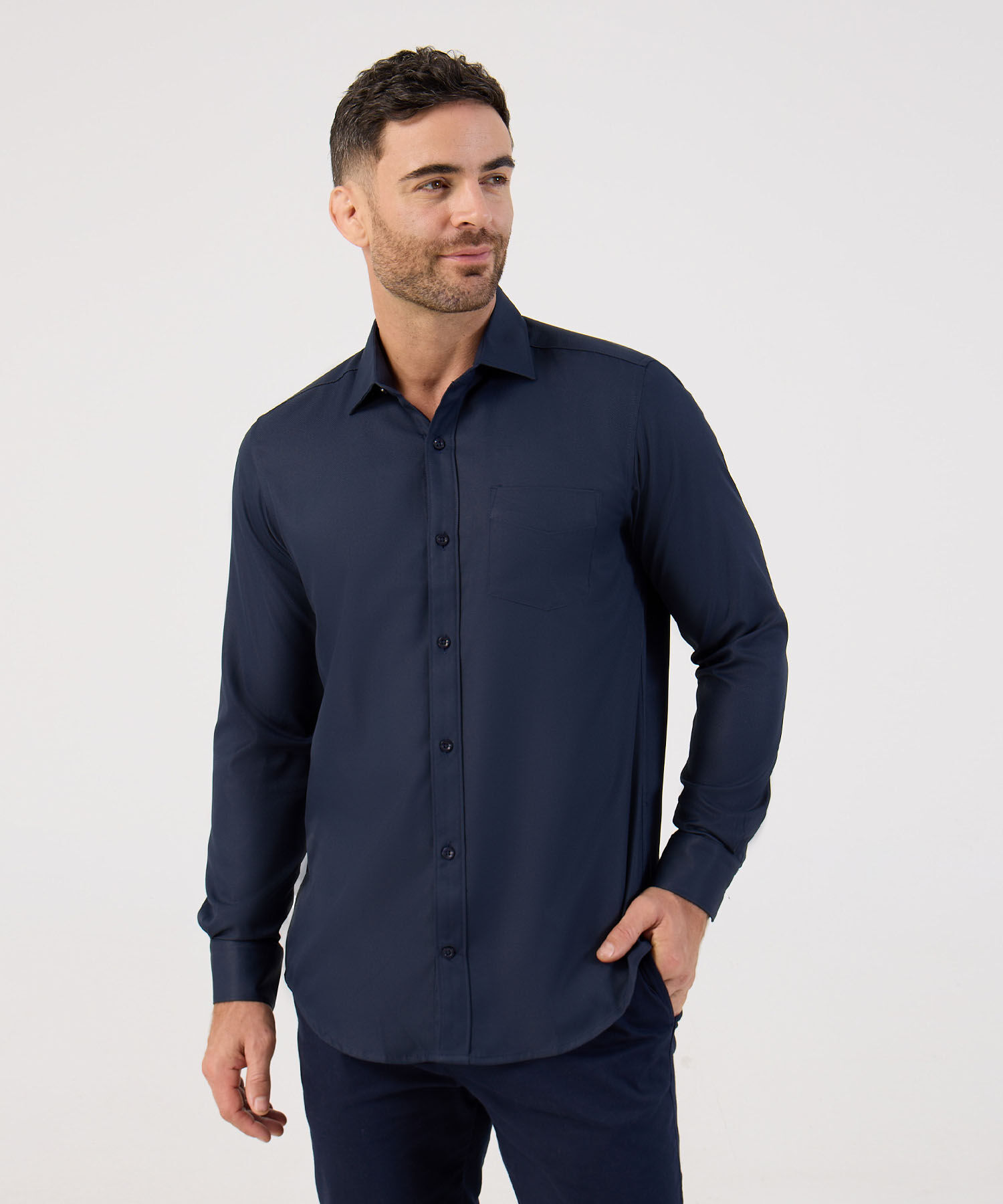 Camisa Formal De Manga Larga Con Bolsillo Para Hombre