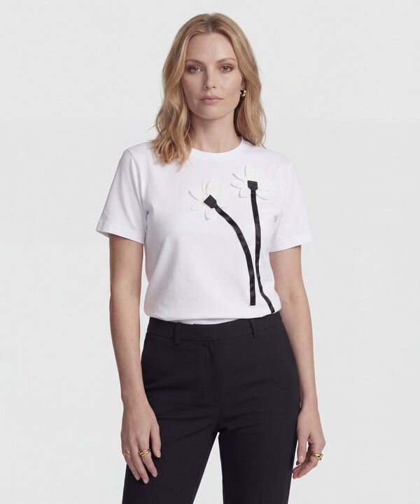 Camiseta con Apliques de Flores Para Mujer