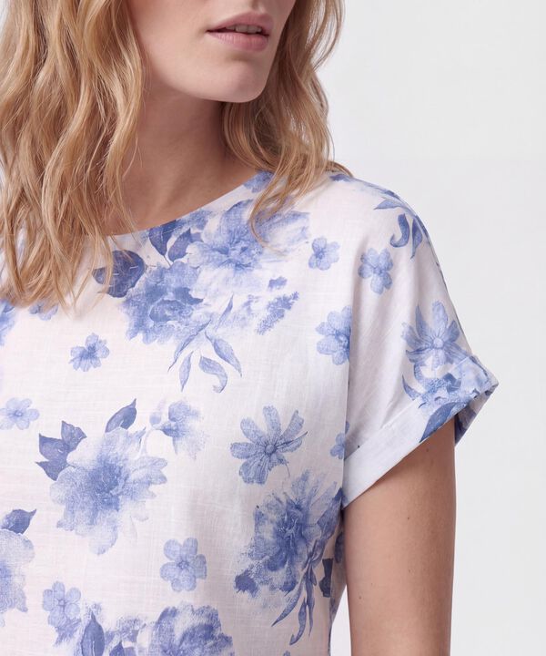 Blusa De Cuello Redondo Y Manga Corta Mujer