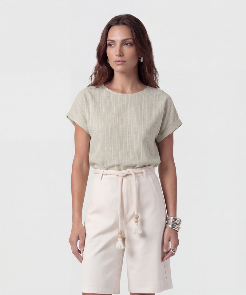 Blusa Texturizada De Manga Corta Para Mujer