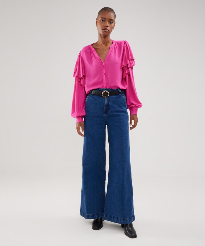 Blusa Unicolor Con Golas En Mangas