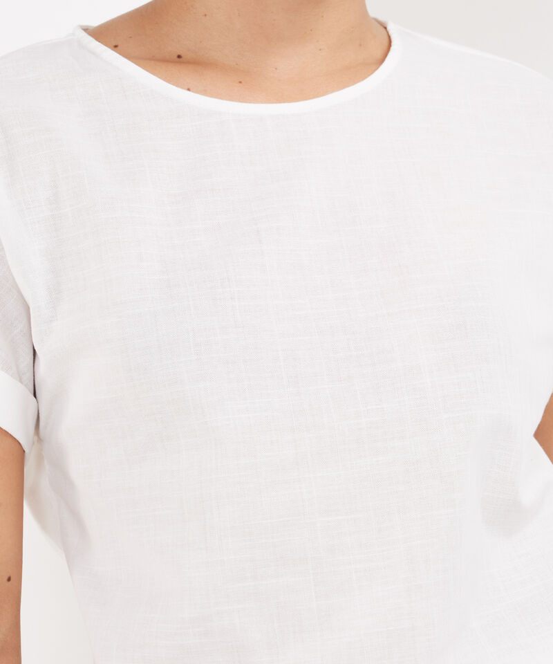 Blusa Manga Corta Con Guardapolvo En Lino Unicolor