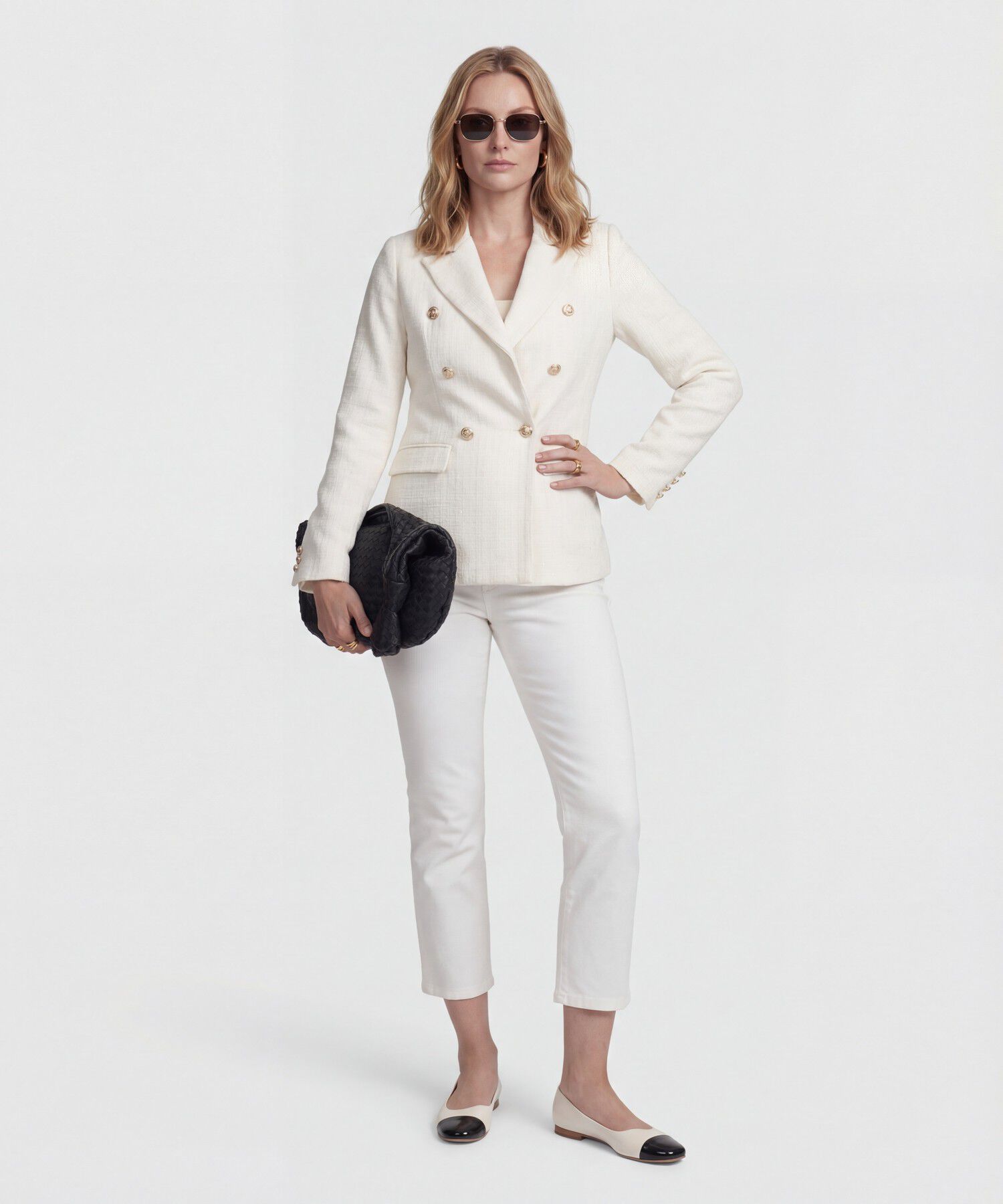 Blazer de Doble Abotonadura en Tweed para Mujer
