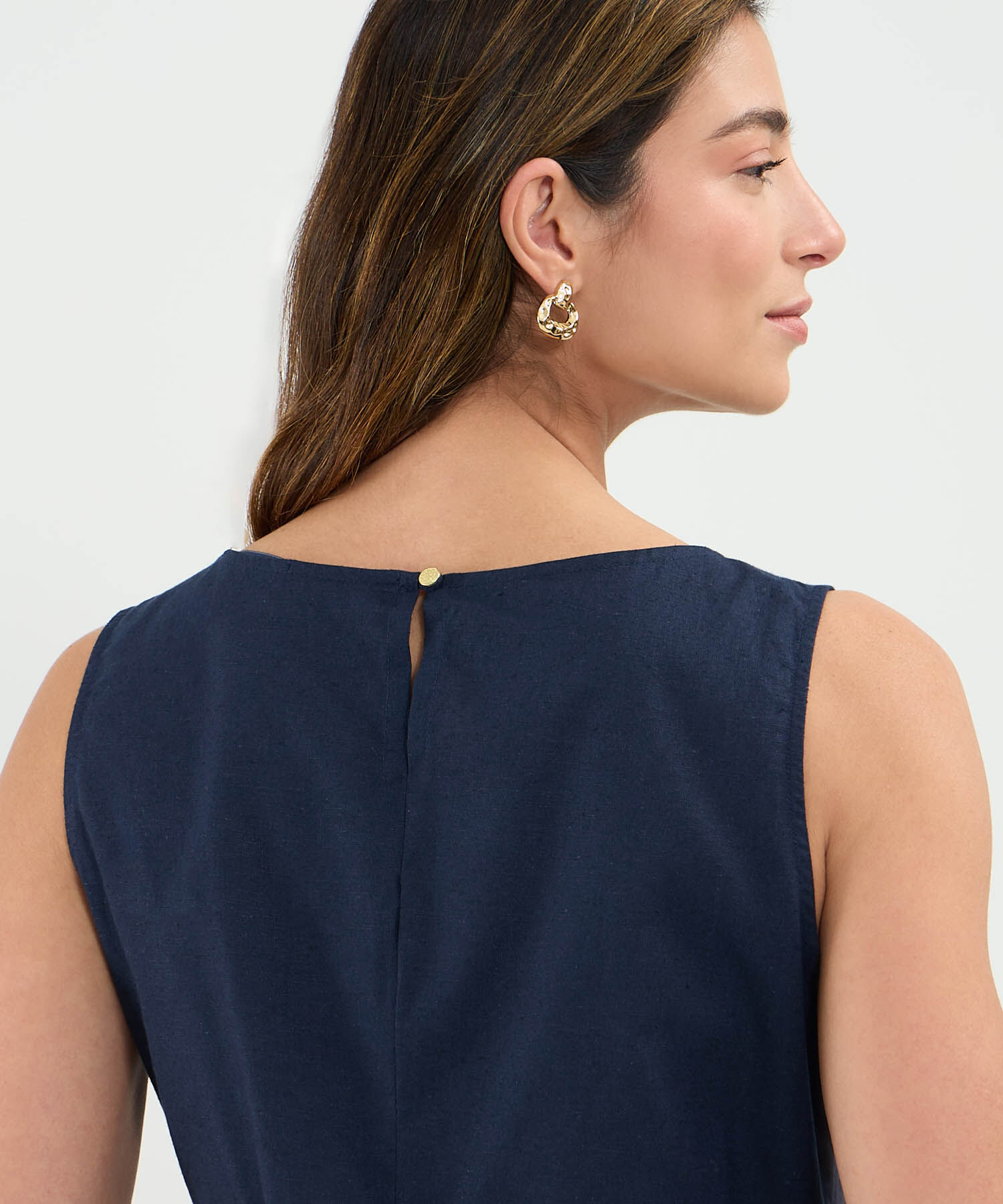 Vestido Escote Redondo en Efecto Lino