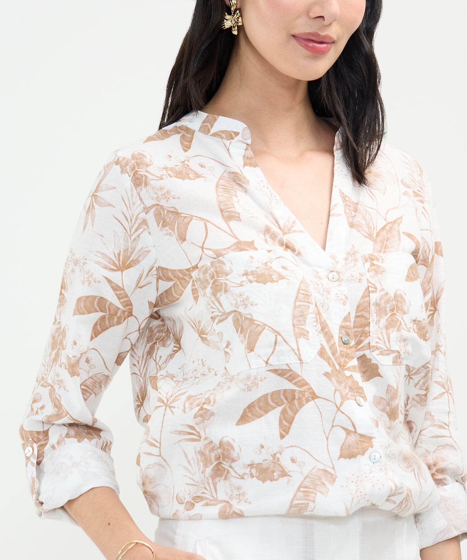 Blusa Estampada en Efecto Lino