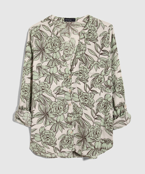 Blusa Manga Larga Estampada En Lino