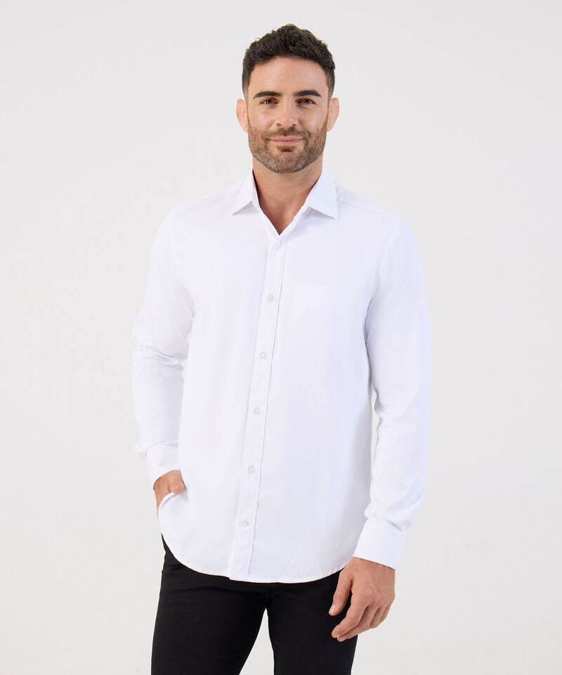 Camisa Formal De Manga Larga Con Bolsillo Para Hombre