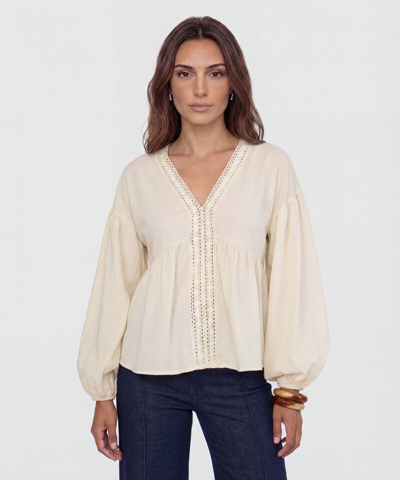 Blusa de Manga Larga con Encaje para Mujer