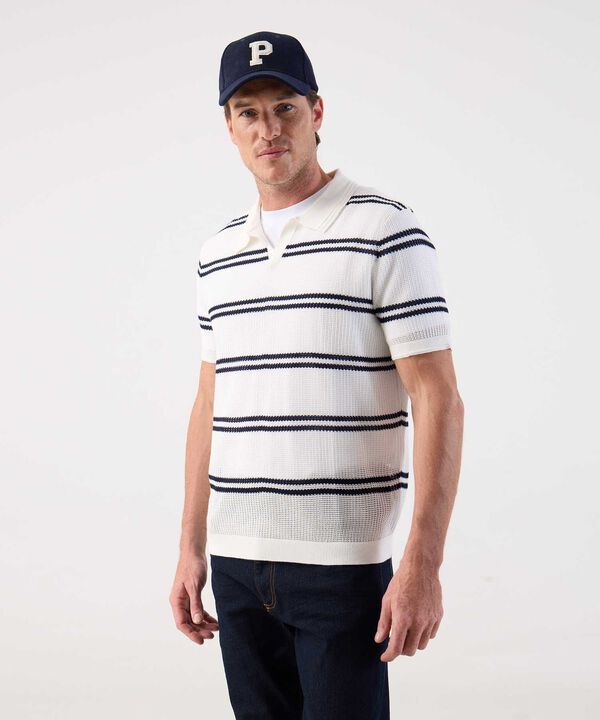 Polo de Punto Abierto para Hombre con Rayas image number null