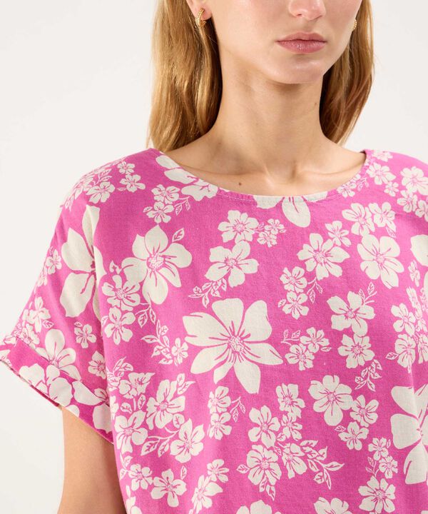 Blusa Estampada en Efecto Lino