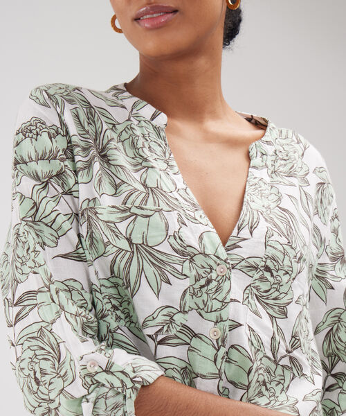Blusa Manga Larga Estampada En Lino image number null