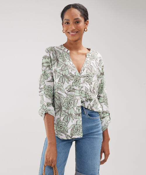 Blusa Manga Larga Estampada En Lino image number null