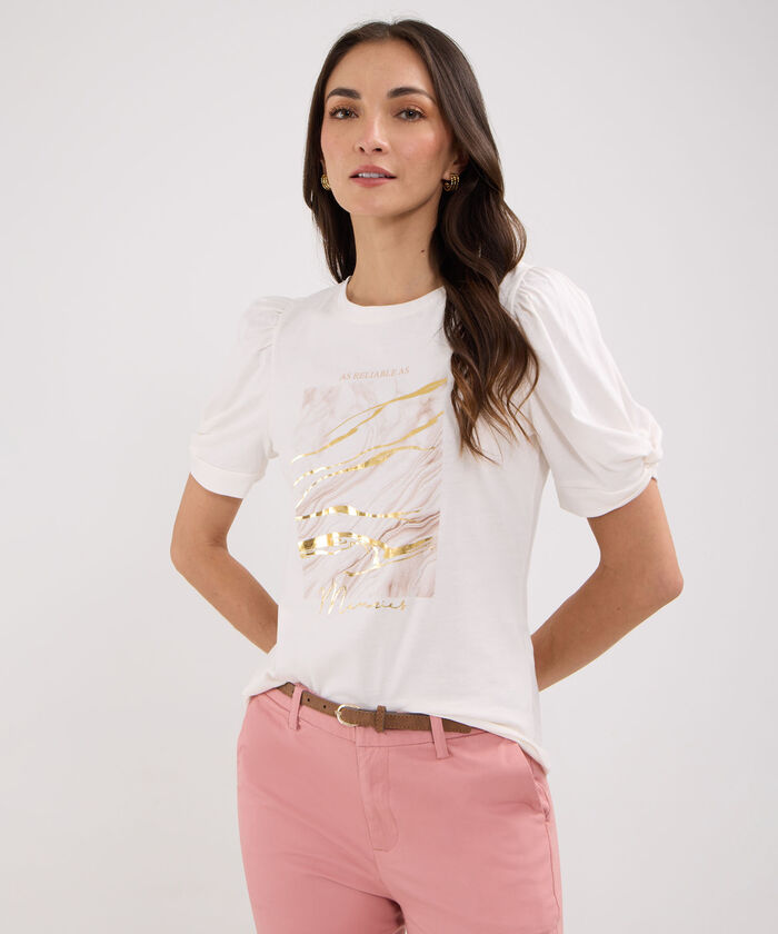 Camiseta Escote Redondo Con Detalle En Manga Y Estampado Screen En Frente